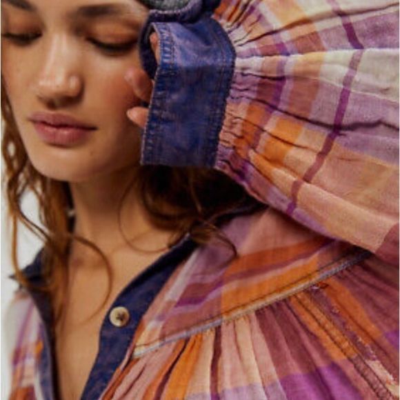Free people Olivia Plaid  Oversized top size S and M NWOT - Picture 5 of 14